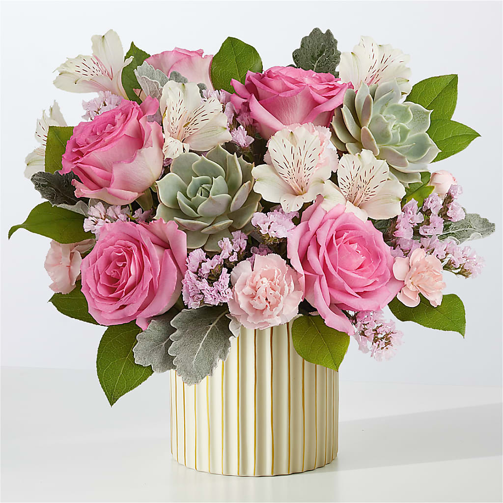 Dusty Rose Bouquet with Ivory Vase – Oaxaca Florist, Gaithersburg MD