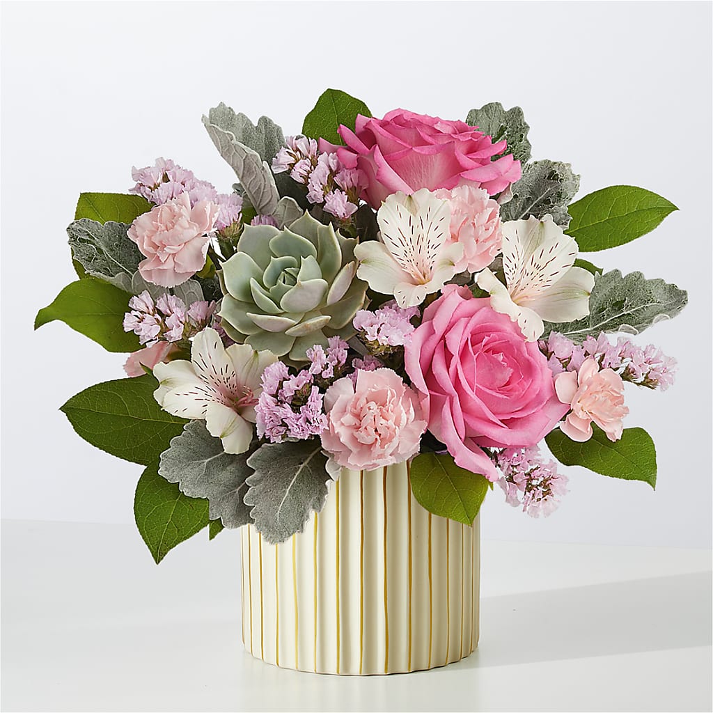 Dusty Rose Bouquet with Ivory Vase – Oaxaca Florist, Gaithersburg MD