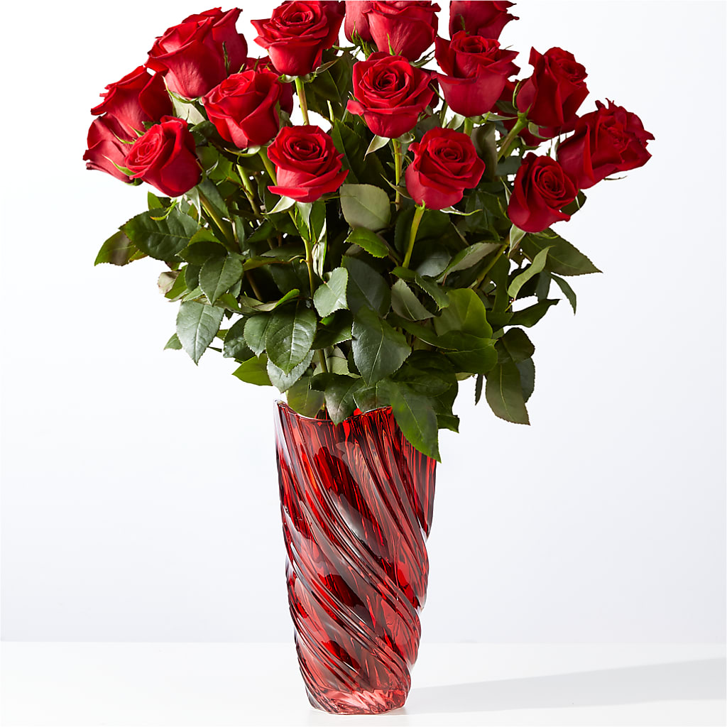 Classic Love Red Rose Bouquet with Luxe Swirl Vase – Oaxaca Florist, Gaithersburg MD