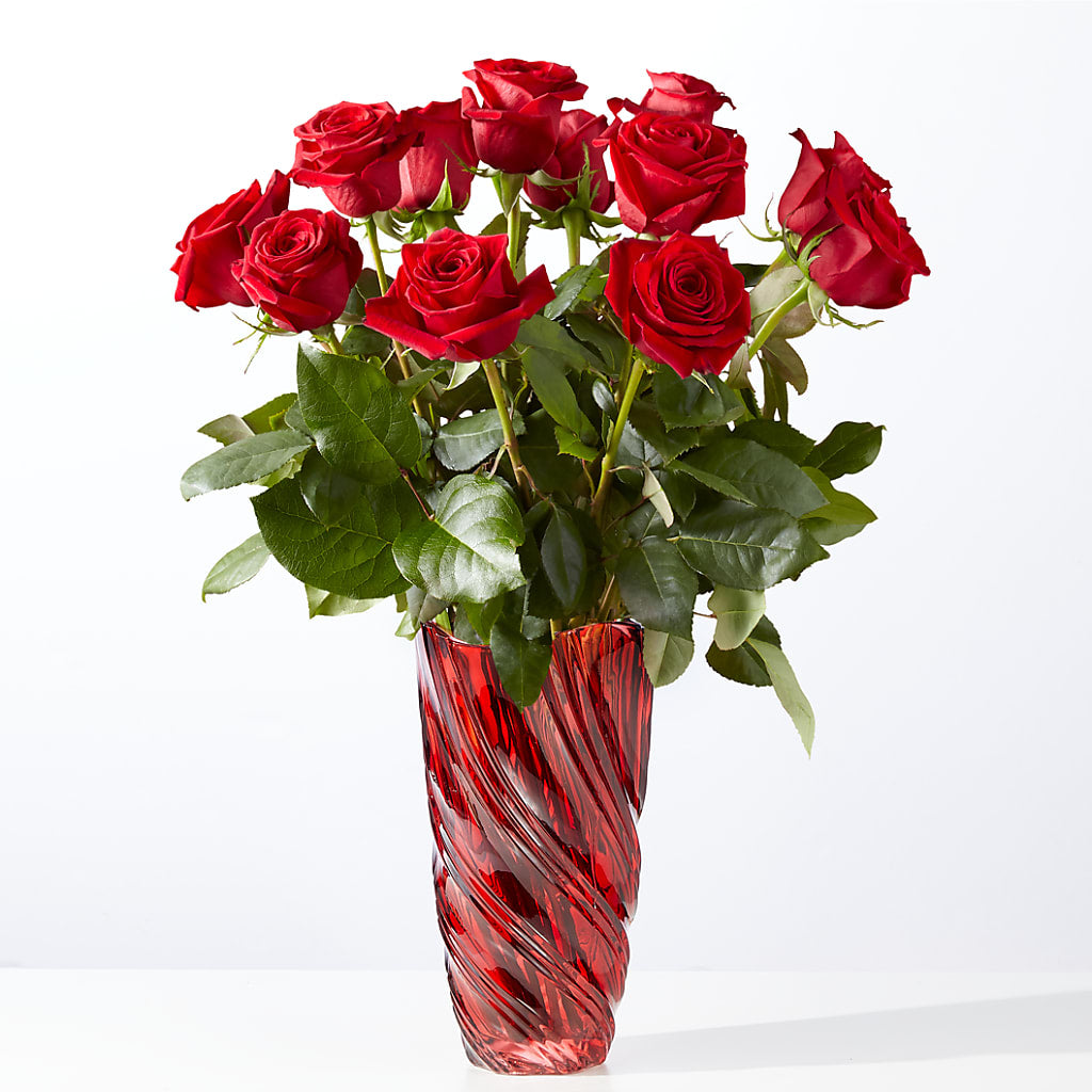 Classic Love Red Rose Bouquet with Luxe Swirl Vase – Oaxaca Florist, Gaithersburg MD
