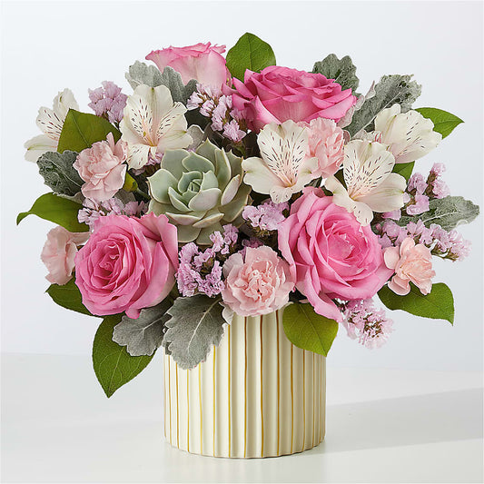 Dusty Rose Bouquet with Ivory Vase –  Oaxaca Florist, Gaithersburg MD