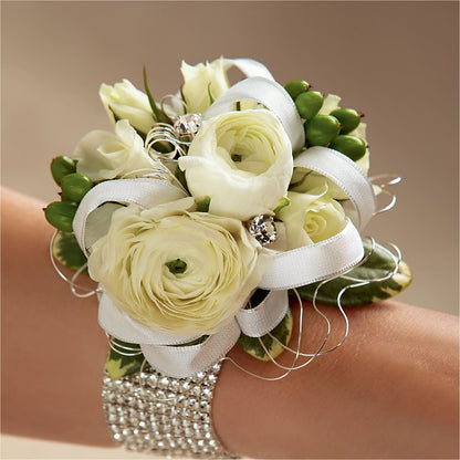 White Wedding Corsage –  Oaxaca Florist, Gaithersburg MD